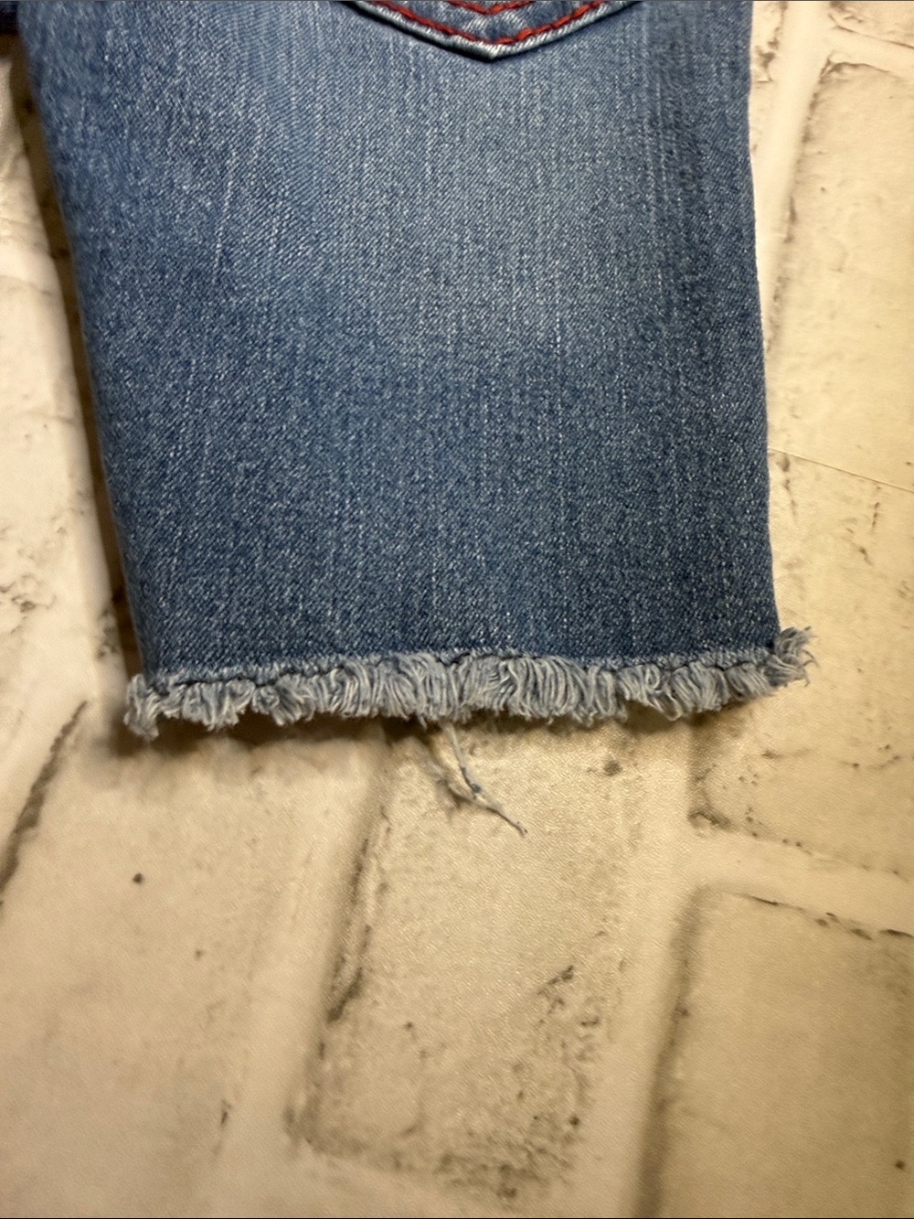 True Religion Blue Denim Shorts with Red Contrast Stitching - Picture 7 of 7